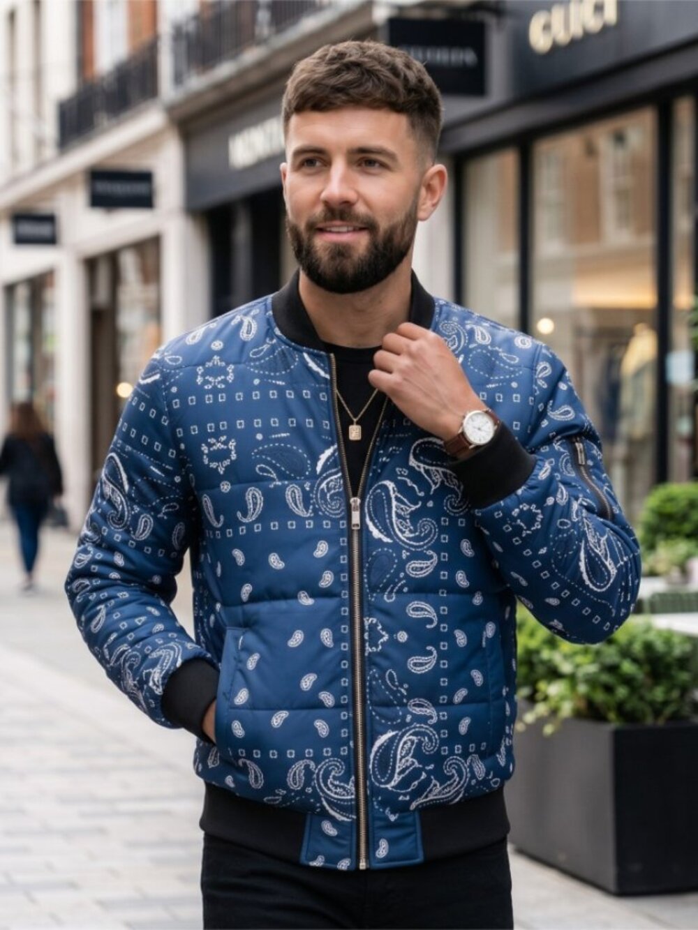 Levi's® Diamond Quilted Blue Bandana High Loft Insulated Jacket - SMALL